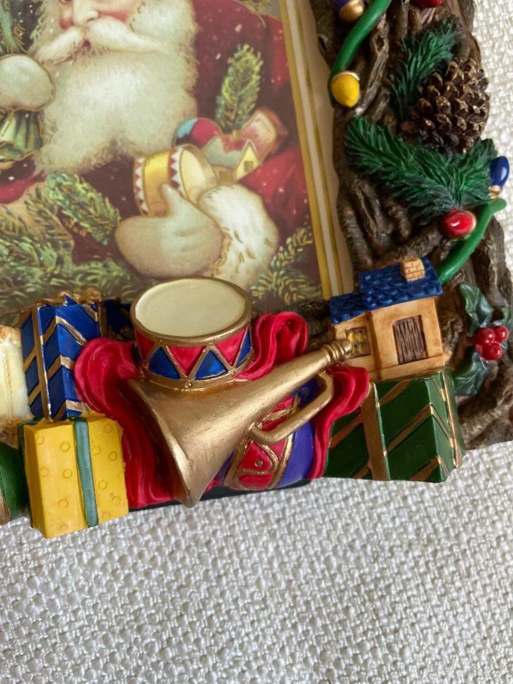 Vintage Ornate 3D Resin Christmas Teddy Bear Toys Picture Frame Fits 5x7” Photos